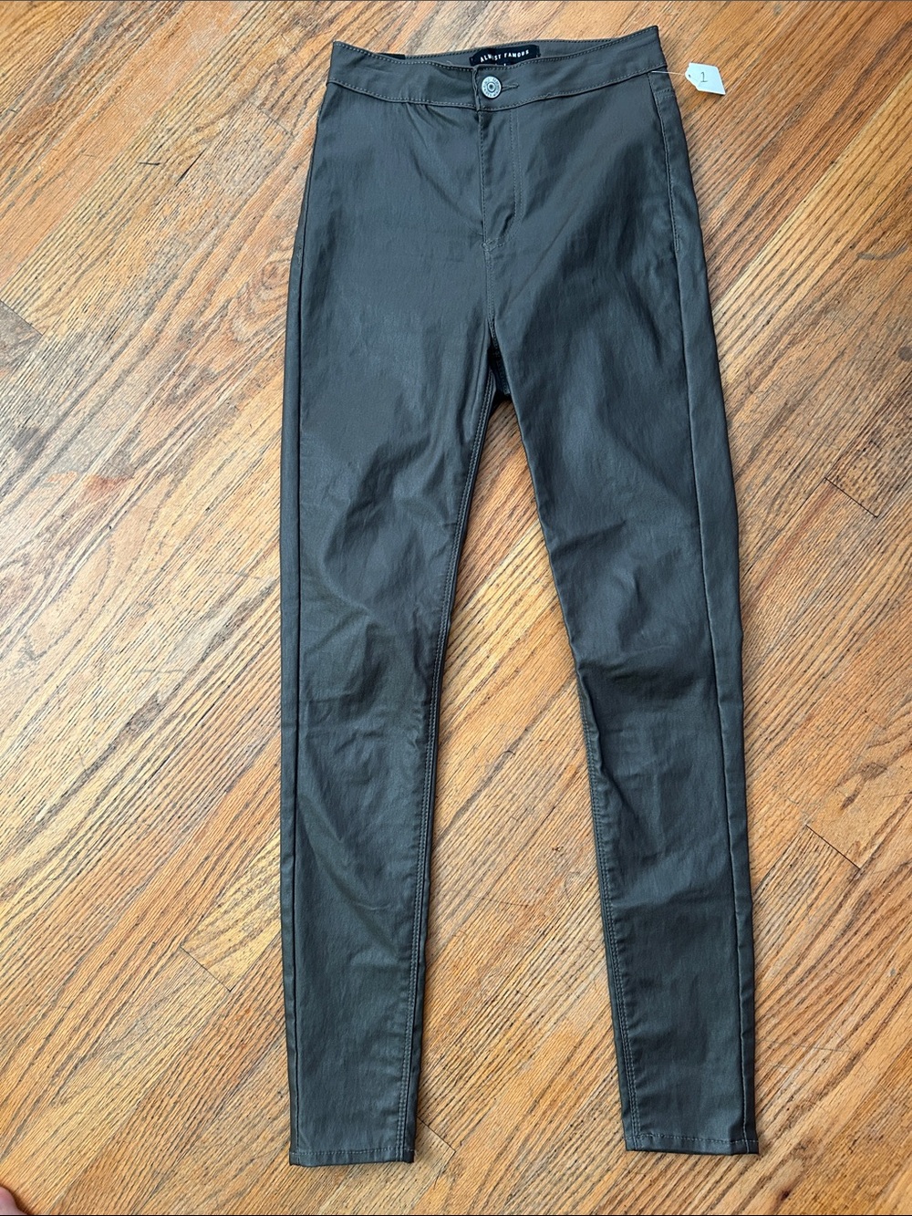 Almost Famous Black Coated Skinny Jumpsuit-Style Pants